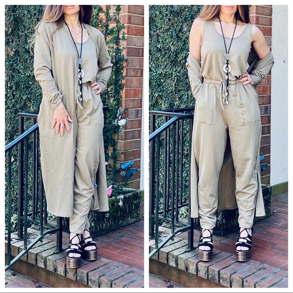 #02 LAST ONE French Terry Sleeveless Jumpsuit and Long Cardigan 2Piece Set - Picture 8 of 8